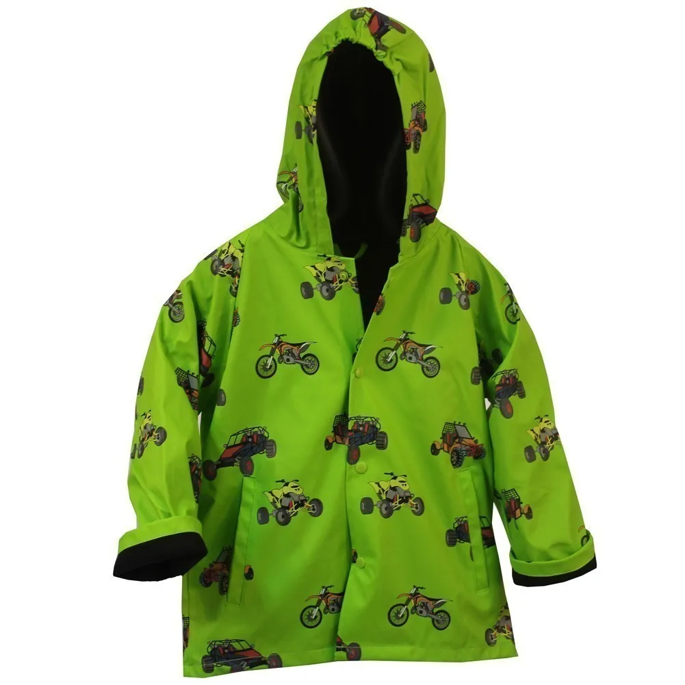 Little Boys Green Sand Toys Print Hooded Trendy Raincoat 1T-6