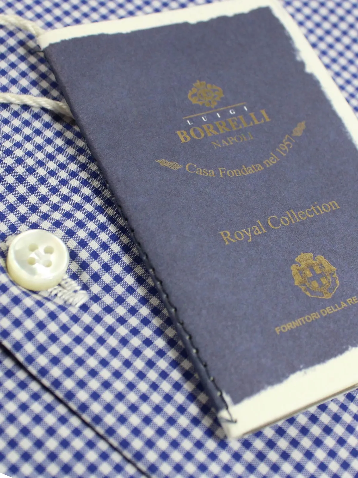 Luigi Borrelli Dress Shirt White Navy Mini Check 38 - 15 Royal Collection SALE