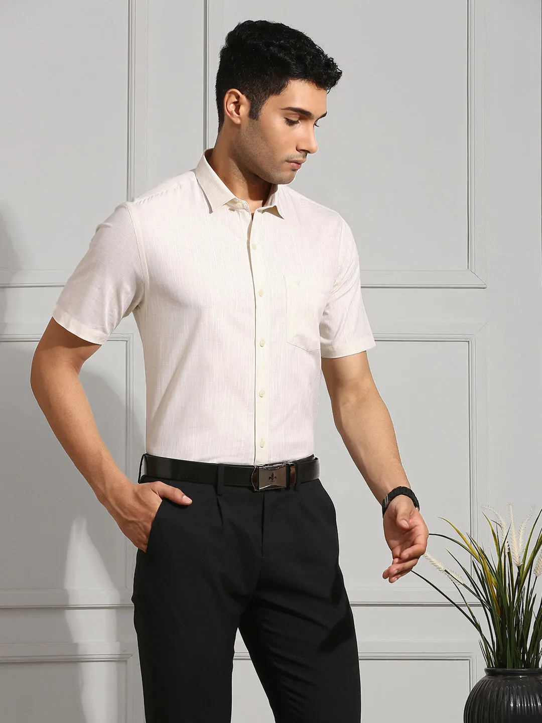 Men 100% Cotton Shirt Cream CL2 GT36