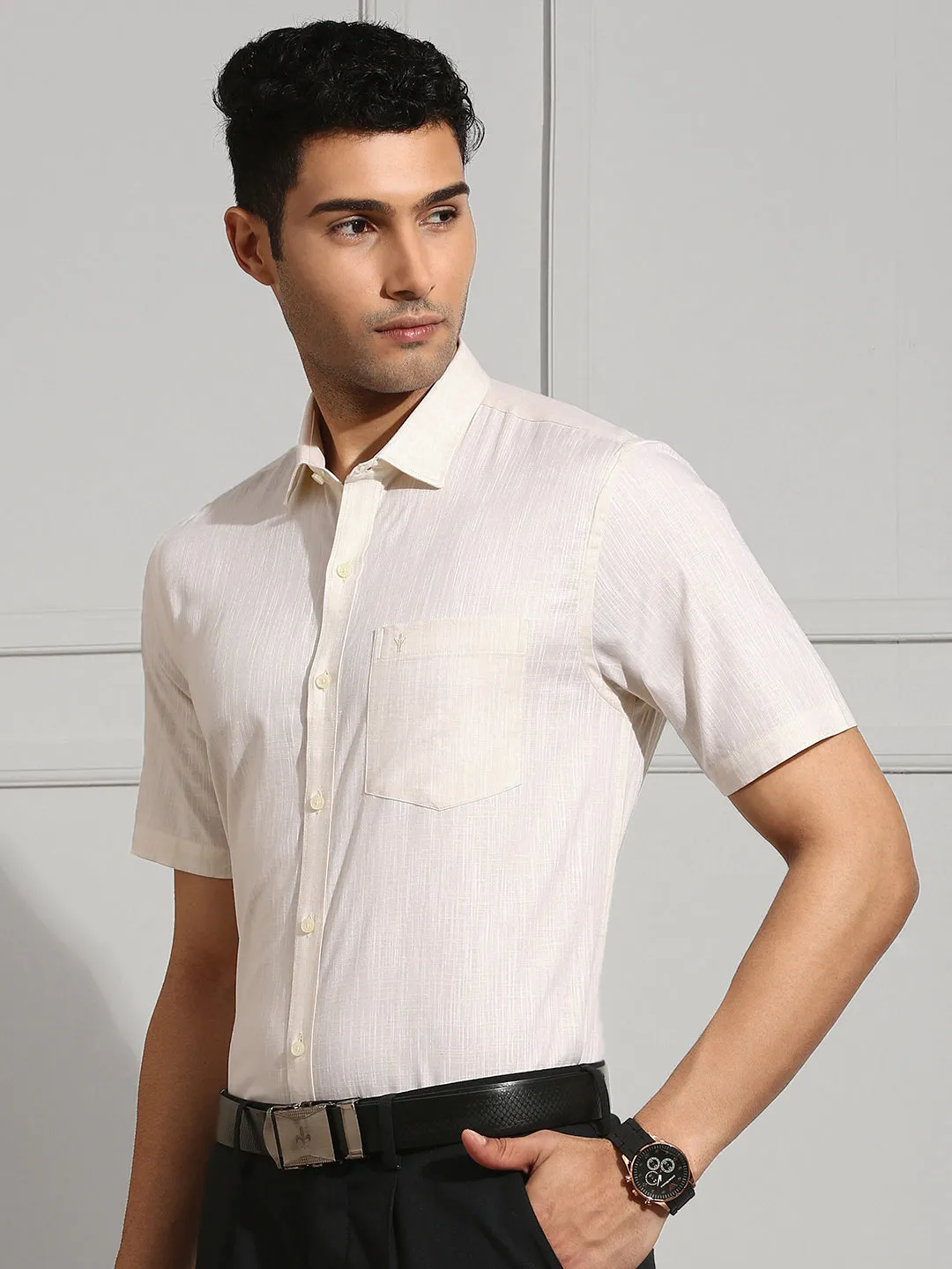 Men 100% Cotton Shirt Cream CL2 GT36