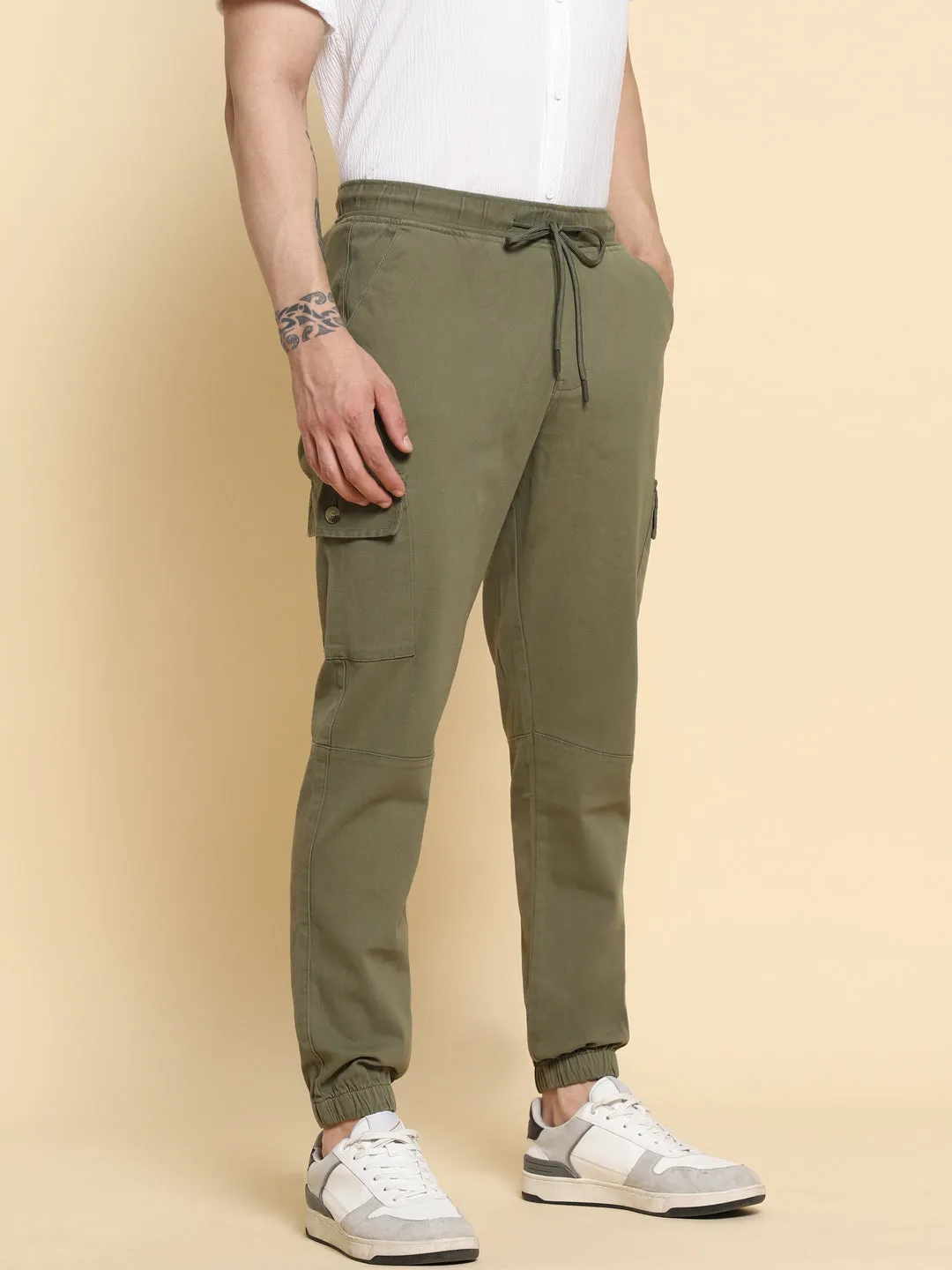 Men's Light Olive Cargo Joggers Smart Casual Look For Season Essential