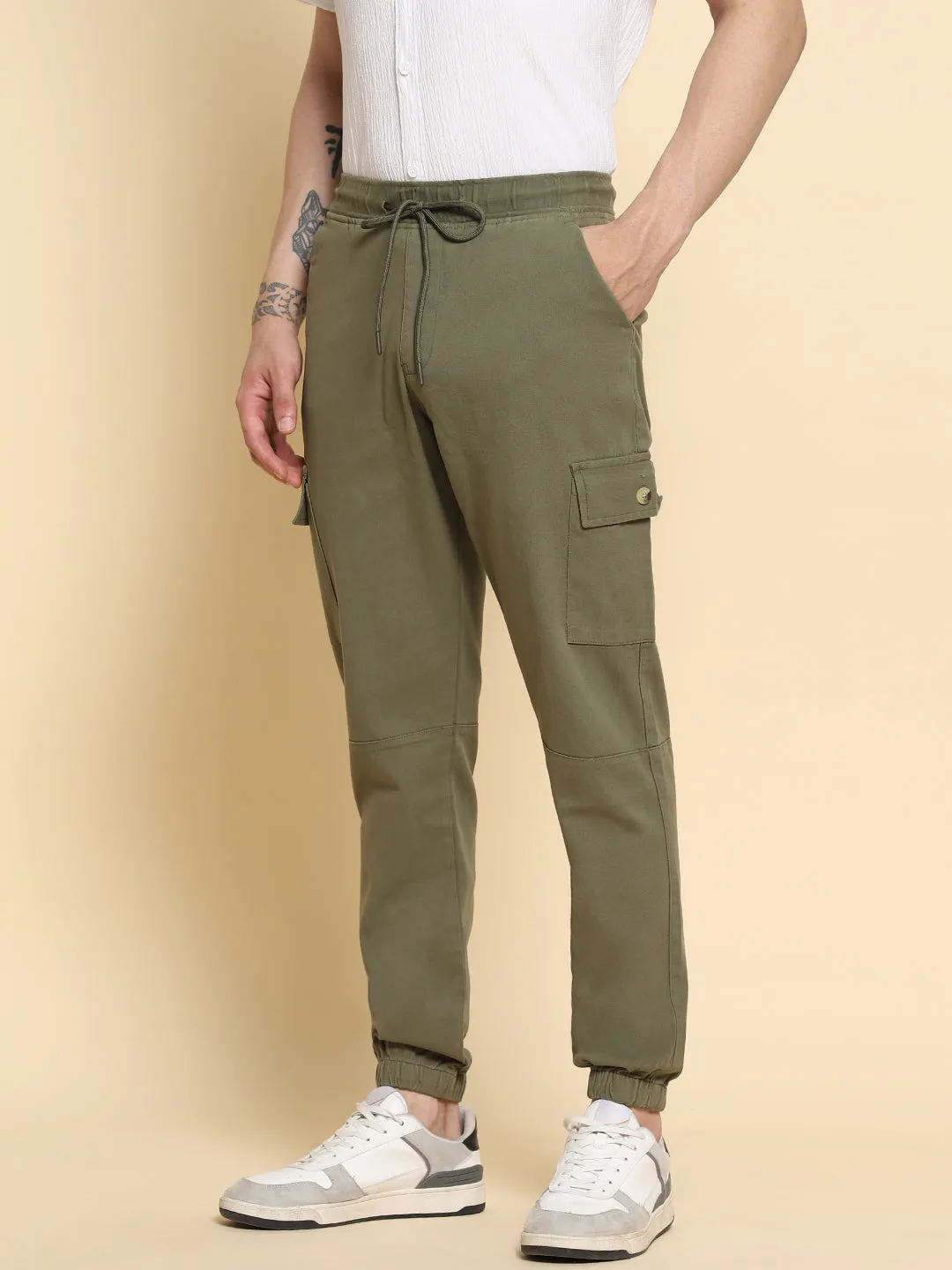 Men's Light Olive Cargo Joggers Smart Casual Look For Season Essential