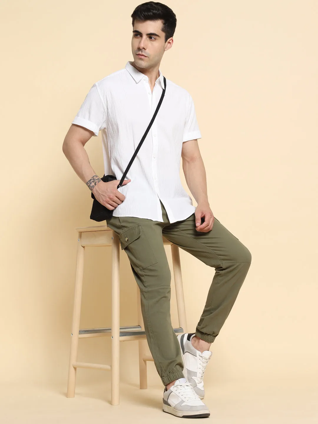 Men's Light Olive Cargo Joggers Smart Casual Look For Season Essential