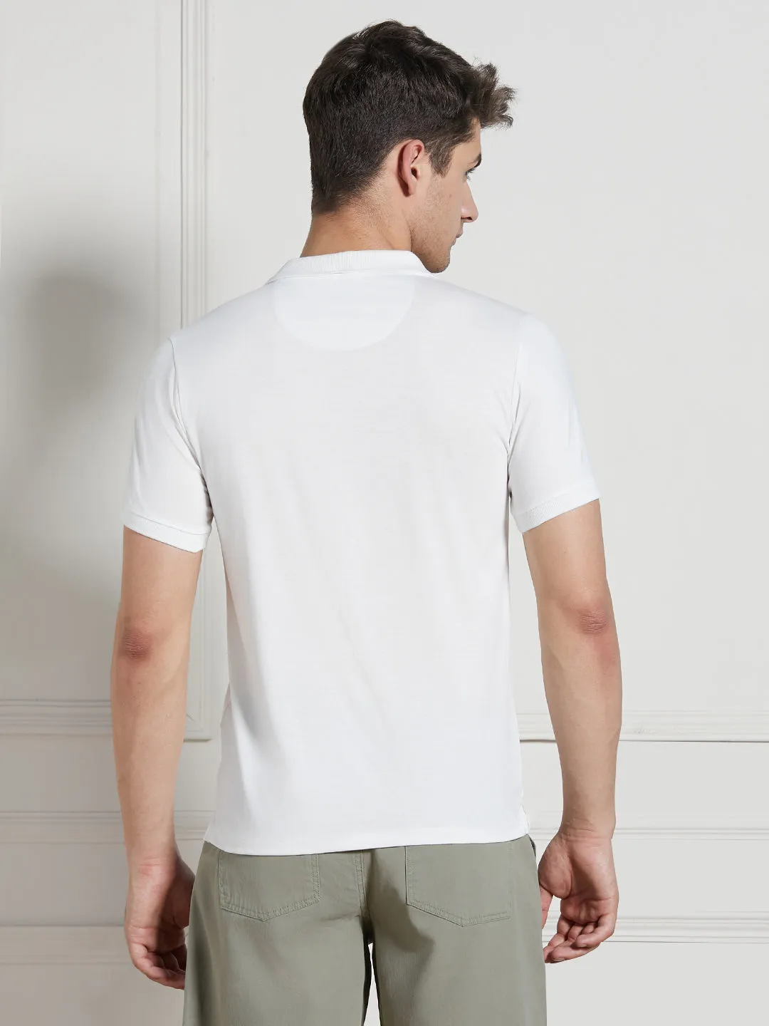 Men's White Solid Cotton Poly Regular Fit Polo T-Shirt