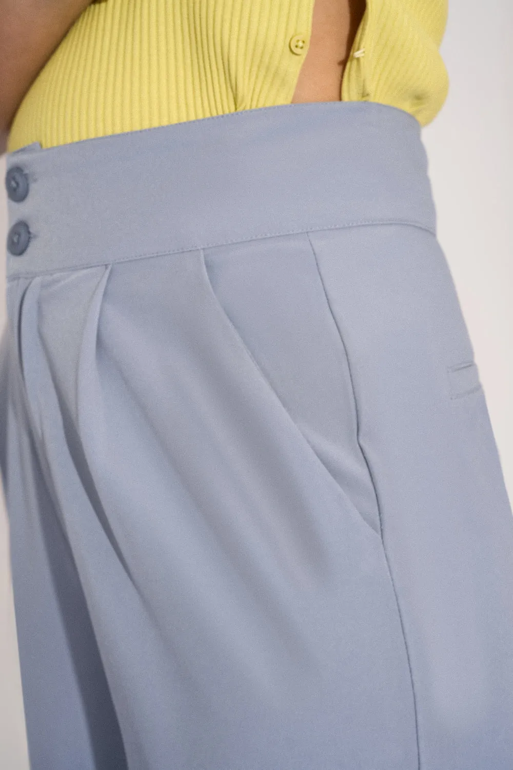 Opal Blue Pleated Double Button Korean Pants