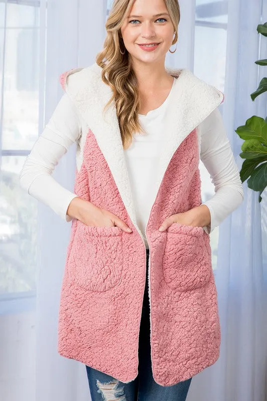 PINK SHERPA LONG VEST