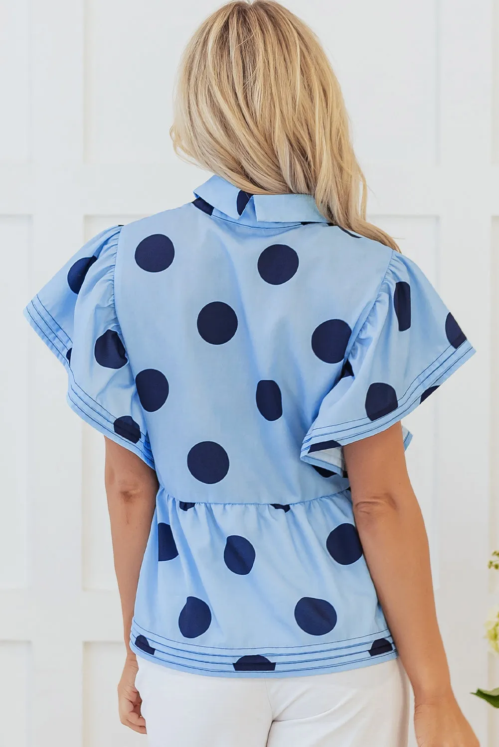 Polka Dot Ruffled Short Sleeve Blouse