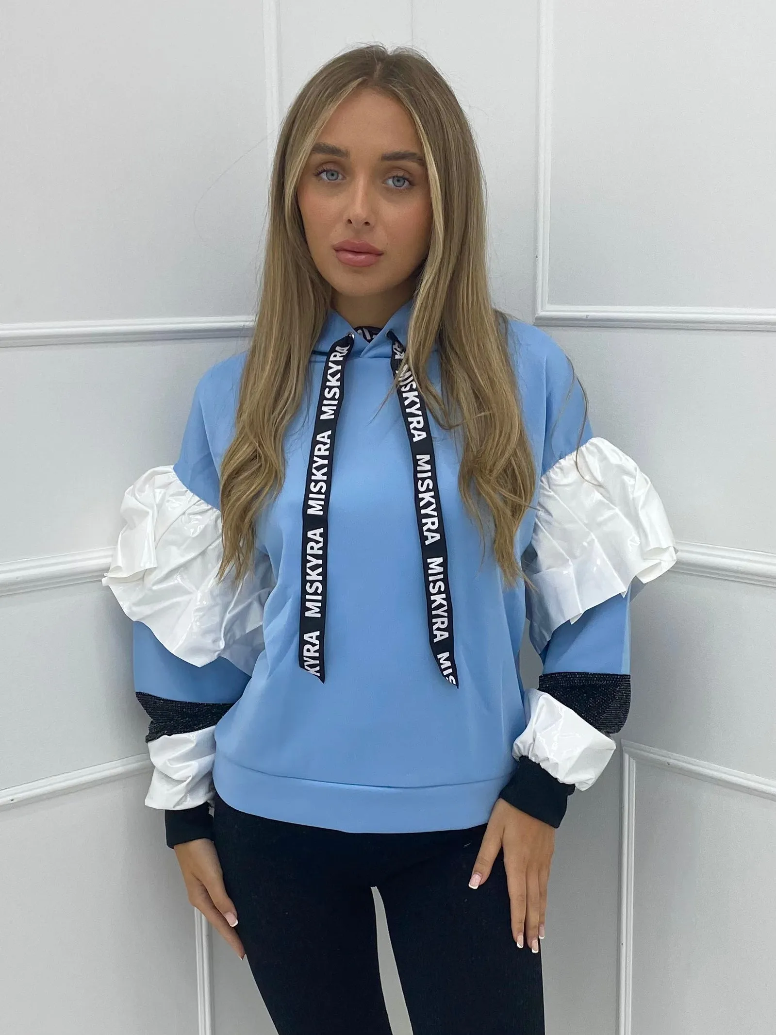 PVC Sleeve Hoodie - Baby Blue