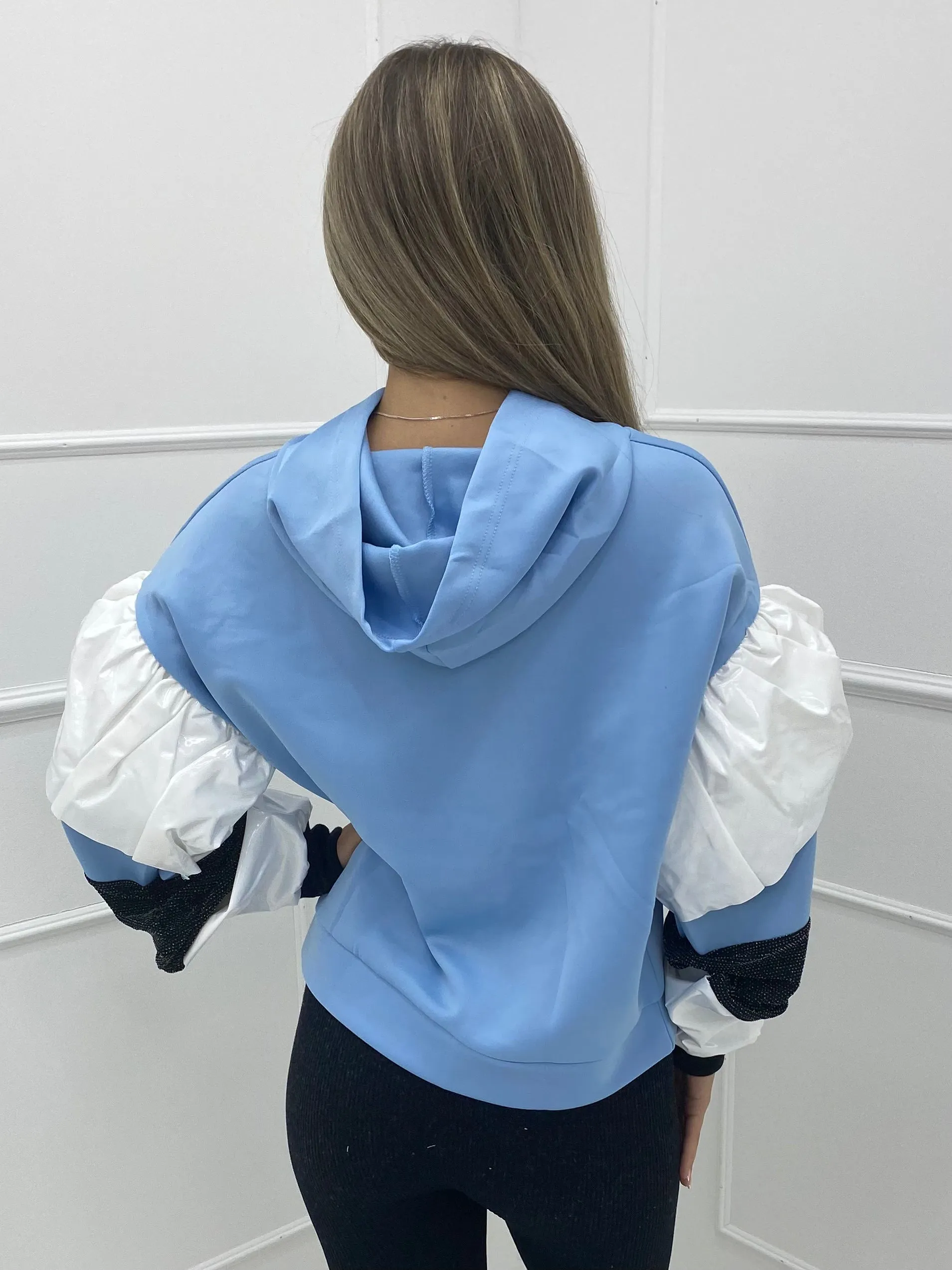 PVC Sleeve Hoodie - Baby Blue