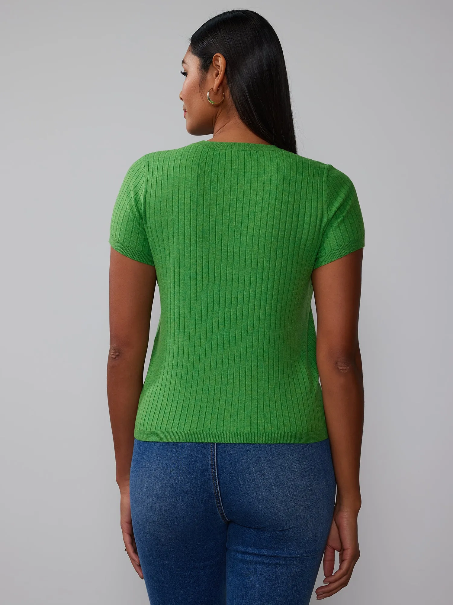 Ribbed Crew Neck Sweater Tee