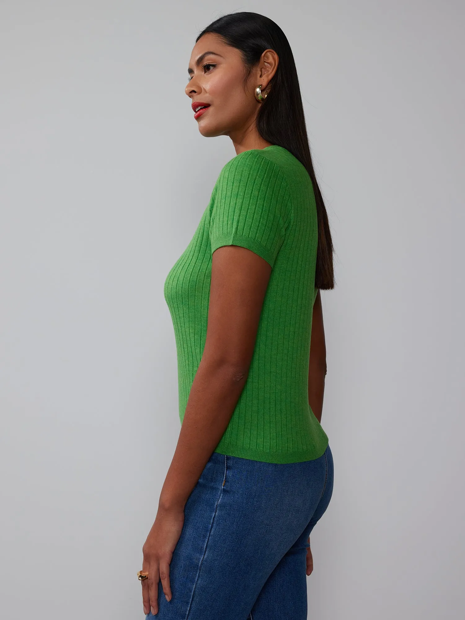 Ribbed Crew Neck Sweater Tee