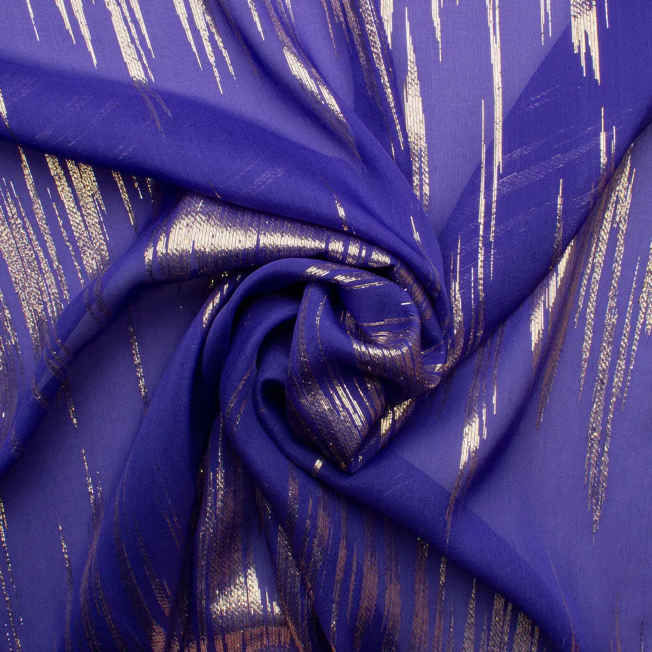 Rich Purple & Gold Metallic Silk Georgette