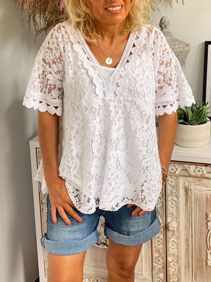 Romantic Vintage Lace V Neck Top