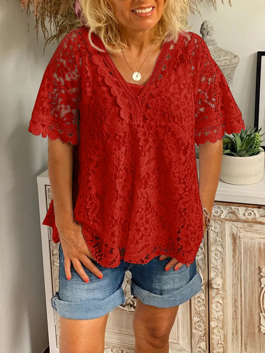 Romantic Vintage Lace V Neck Top