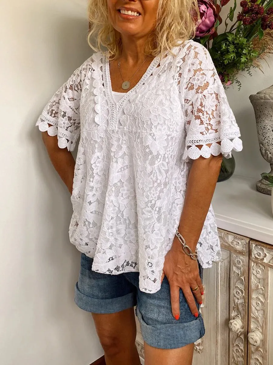 Romantic Vintage Lace V Neck Top