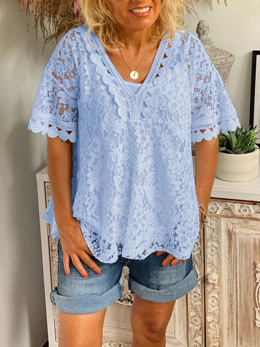 Romantic Vintage Lace V Neck Top