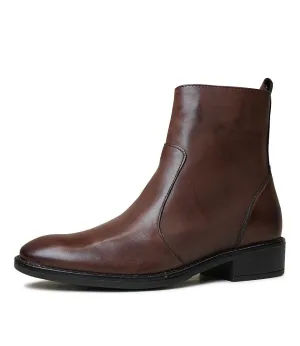 Seline Chestnut Leather Ankle Boots