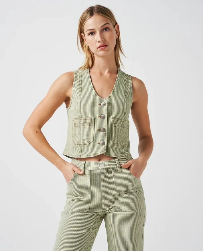 Seventy   Mochi Bea Khaki Stripe Waistcoat