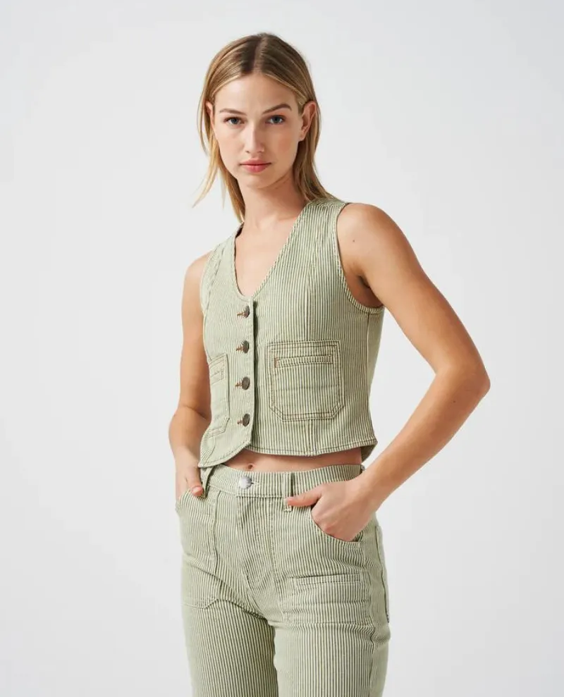 Seventy   Mochi Bea Khaki Stripe Waistcoat