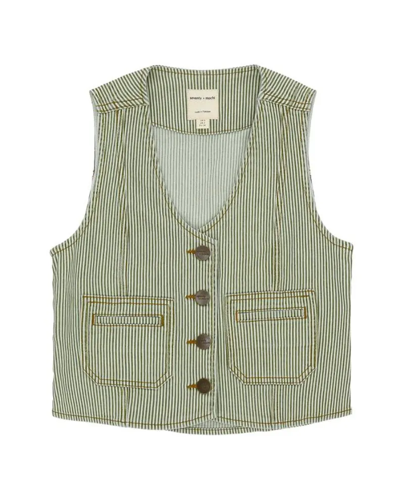 Seventy   Mochi Bea Khaki Stripe Waistcoat