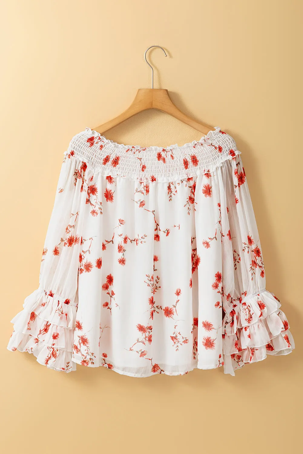 Shirred Off Shoulder Ruffled Blouse