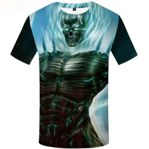 Skull T shirts Men Skeleton Tshirt Printed Monster Tshirts Cool Blue Tshirt Anime War T-shirts 3d Short Sleeve T shirts Men