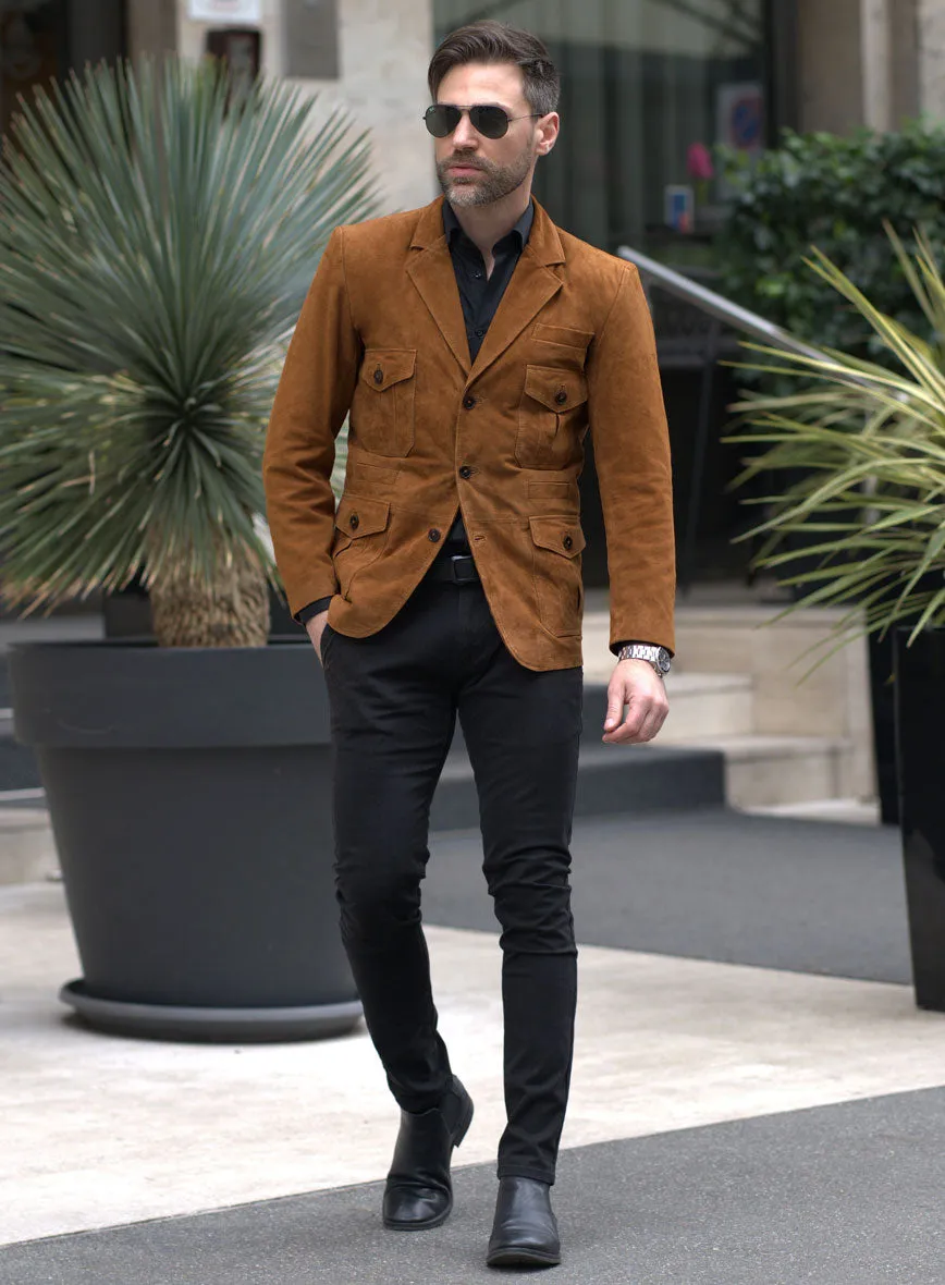 Soft Caramel Brown Suede Leather Blazer - #712