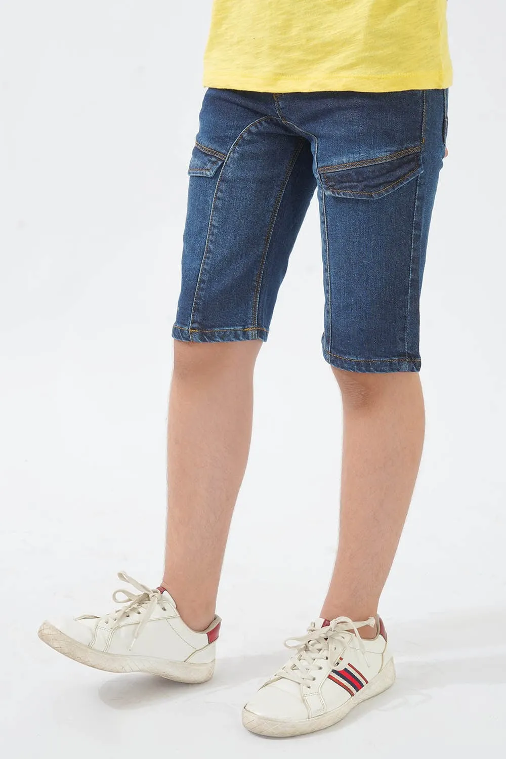 Stretchable Doube Flap Denim Shorts