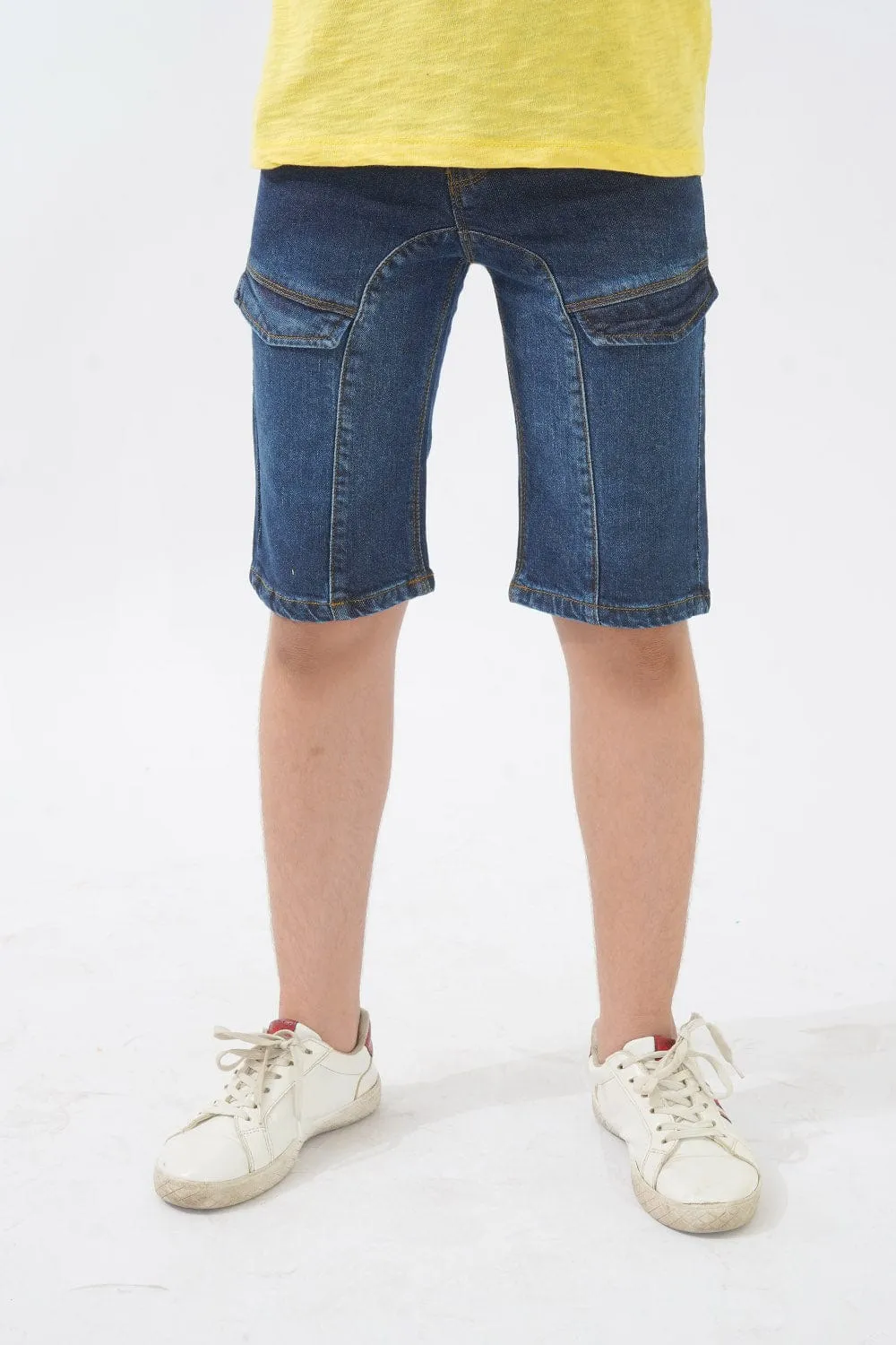 Stretchable Doube Flap Denim Shorts