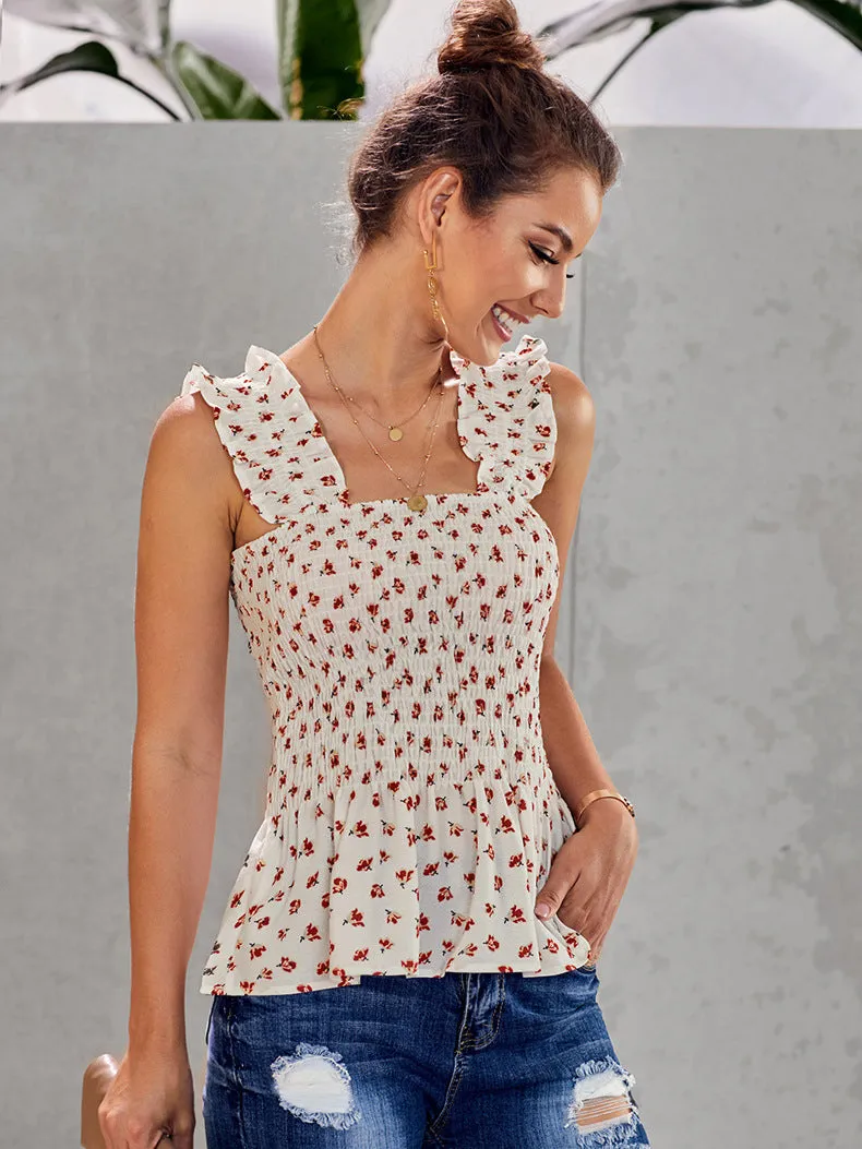 Swiss Flower Cutout Drawstring Ruffled Blouse