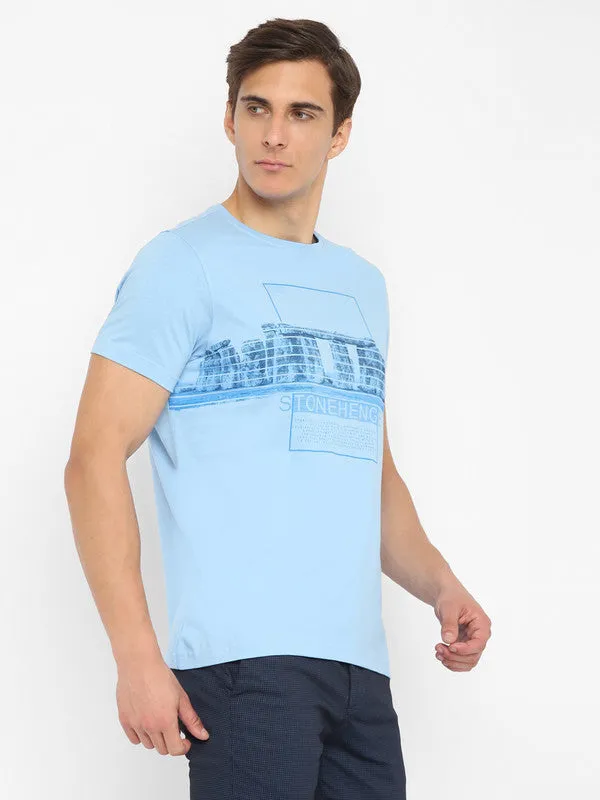 Turtle Men Essentials Sky Blue Printed Round Neck T-Shirts (38867)