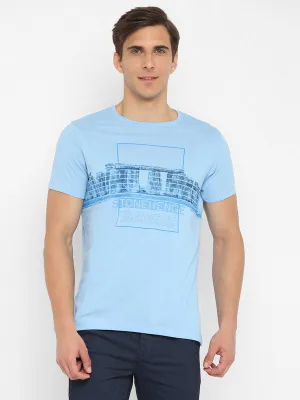 Turtle Men Essentials Sky Blue Printed Round Neck T-Shirts (38867)