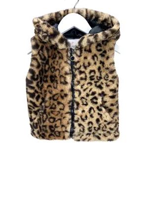 Urban Republic, Girls' Faux Fur Leopard Print Vest, Camel/Brown, Size 2T