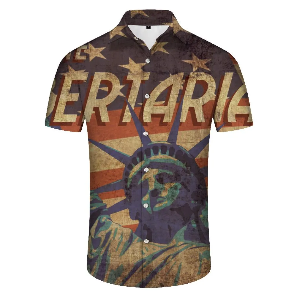 Vintage Statue of Liberty Newspaper Men's Short Sleeve Shirt 3D Printed Long Sleeve Shirt Four Seasons Hawaiian Short Sleeve Shirt Tops