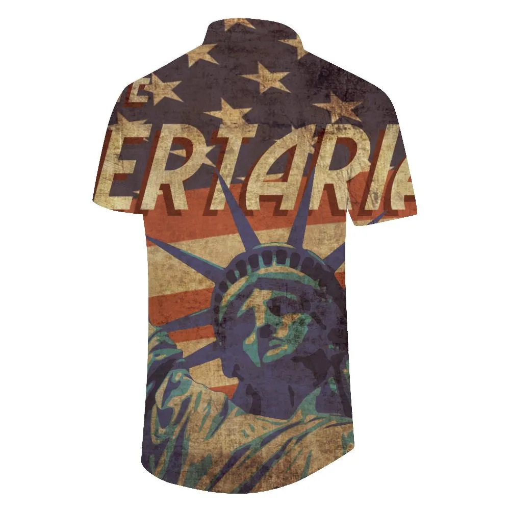 Vintage Statue of Liberty Newspaper Men's Short Sleeve Shirt 3D Printed Long Sleeve Shirt Four Seasons Hawaiian Short Sleeve Shirt Tops