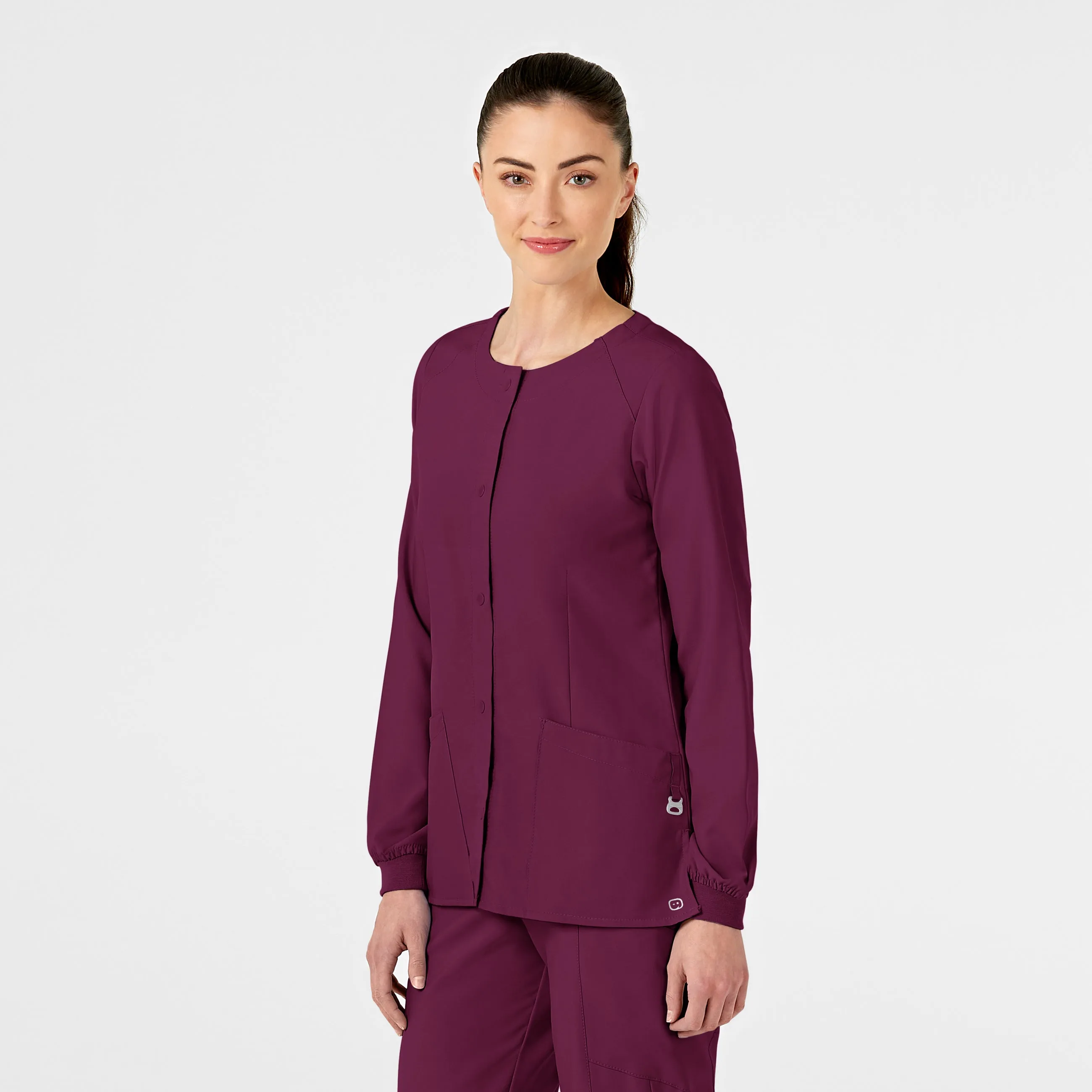 W123 Women's Crew Neck Warm Up Scrub Jacket - Wine