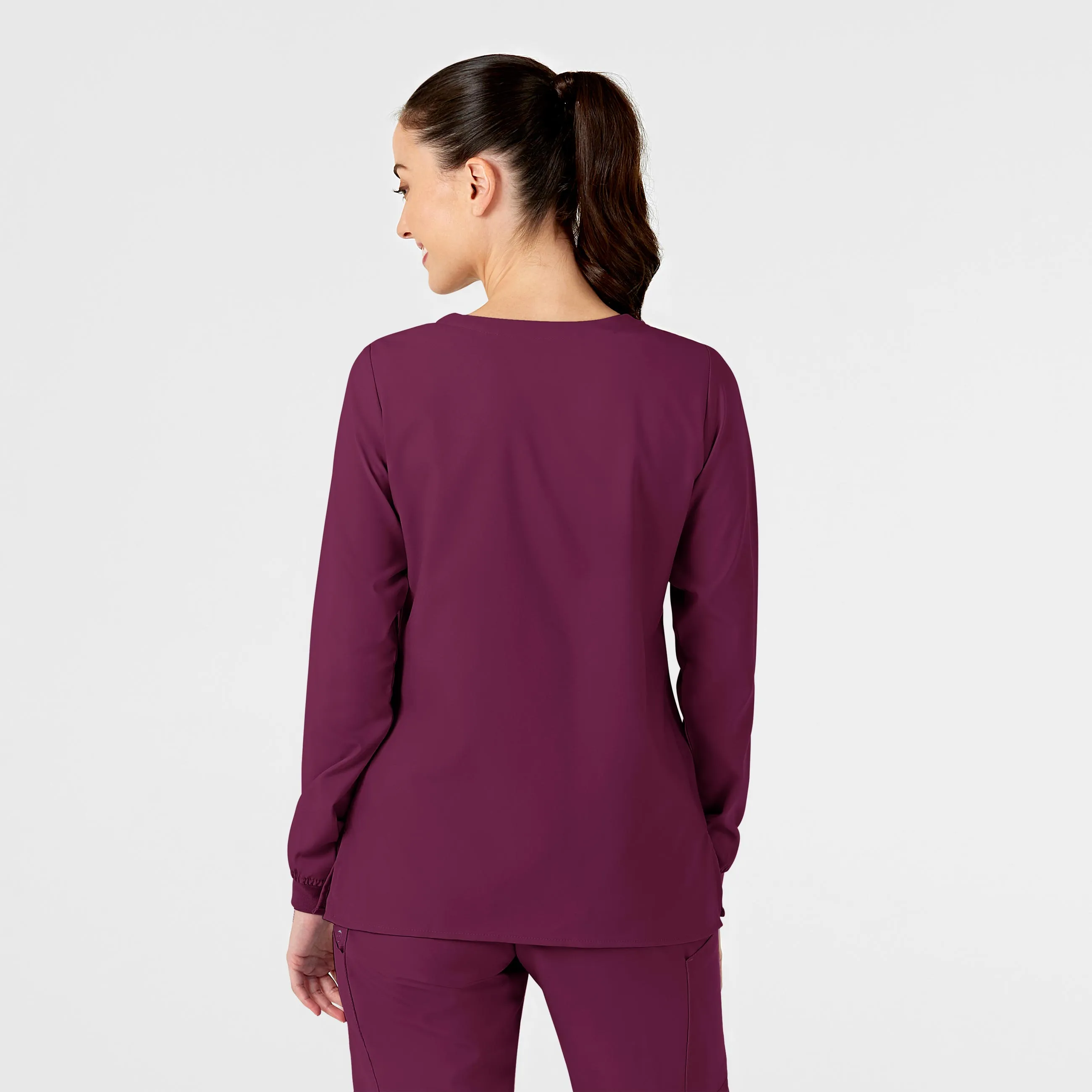 W123 Women's Crew Neck Warm Up Scrub Jacket - Wine