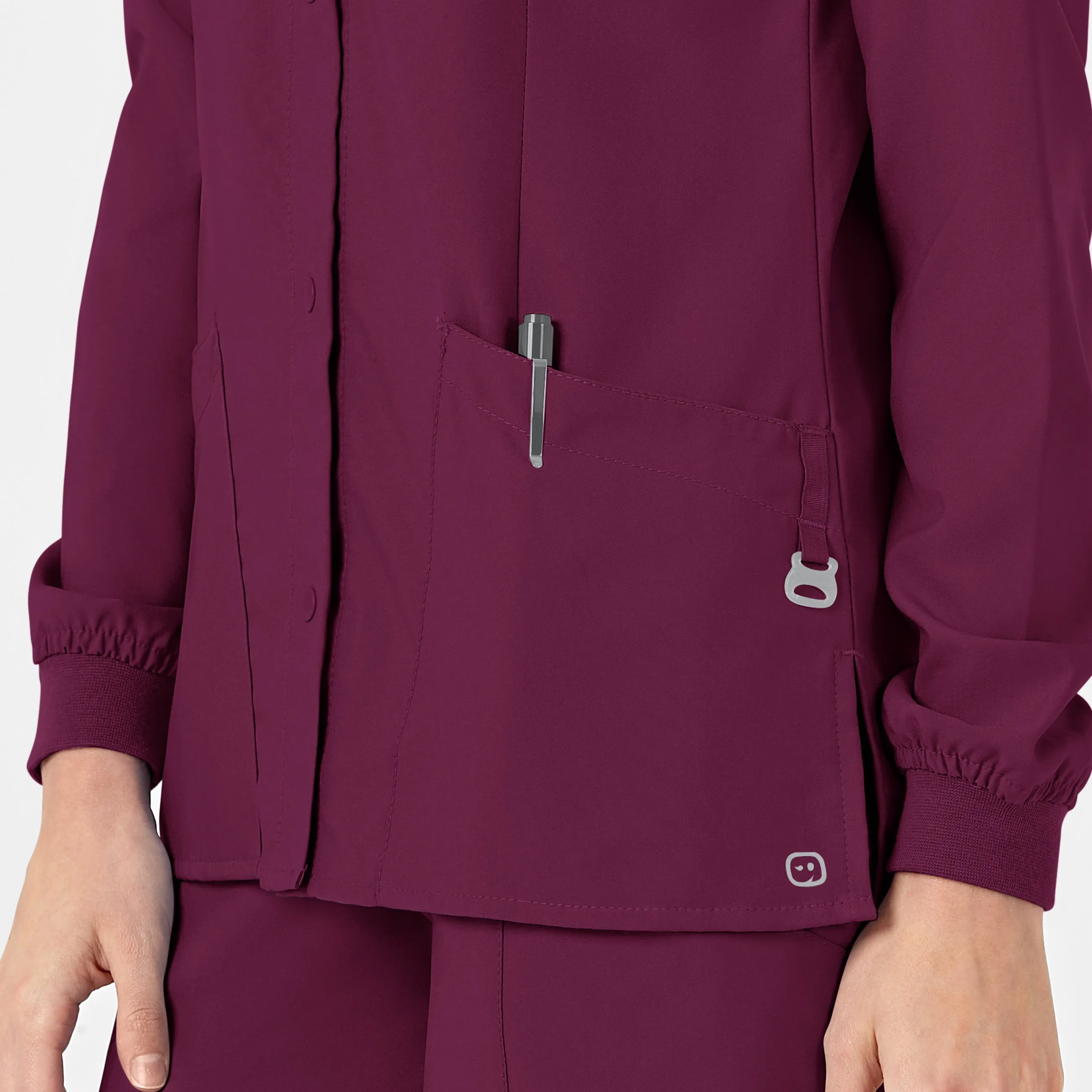 W123 Women's Crew Neck Warm Up Scrub Jacket - Wine