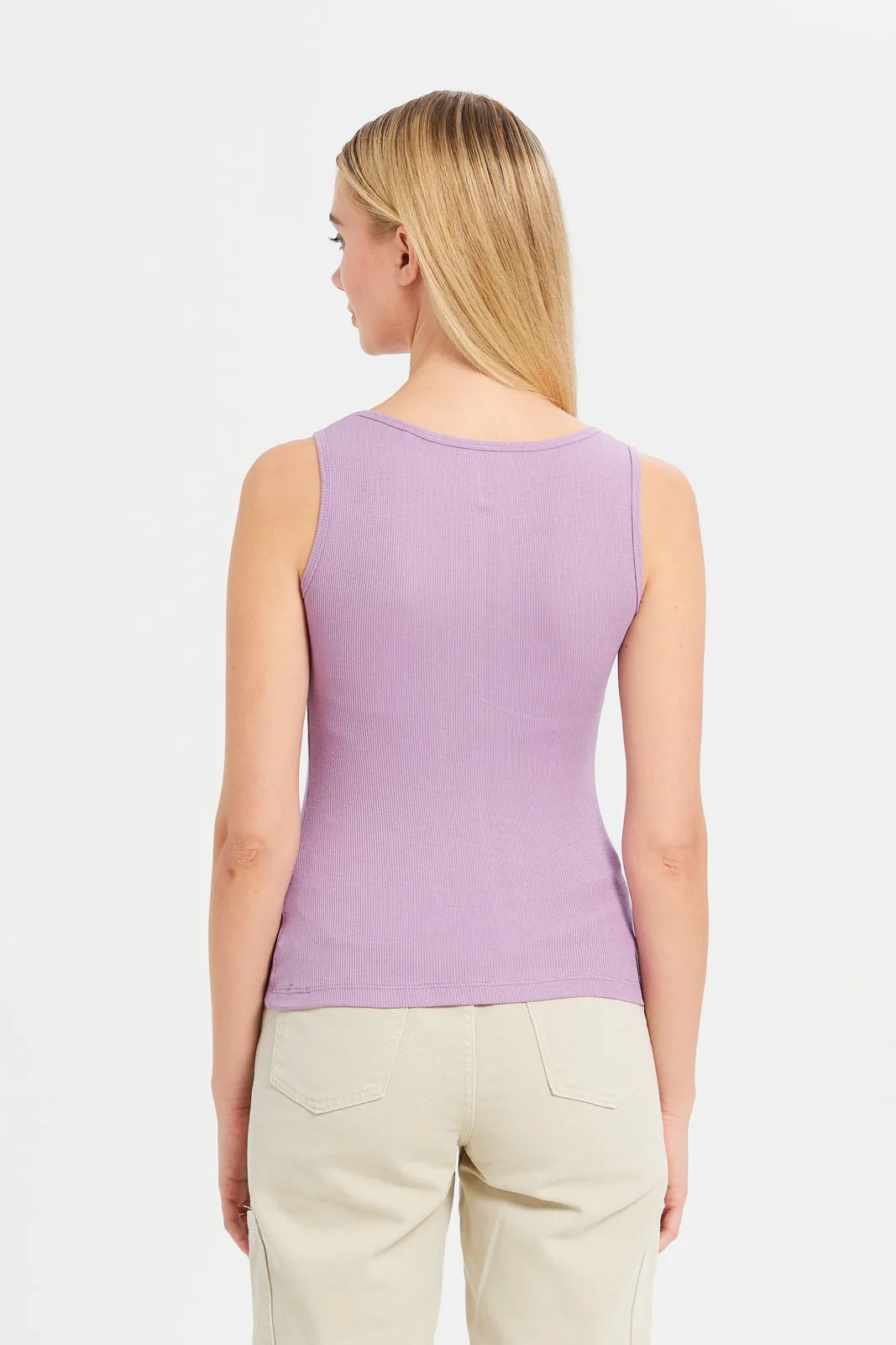 Women Mauve Ribbed Vest