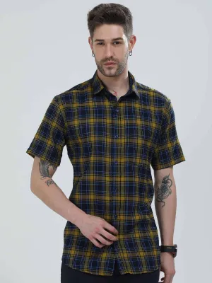 Yellow and Navy Blue Checkered Shirt